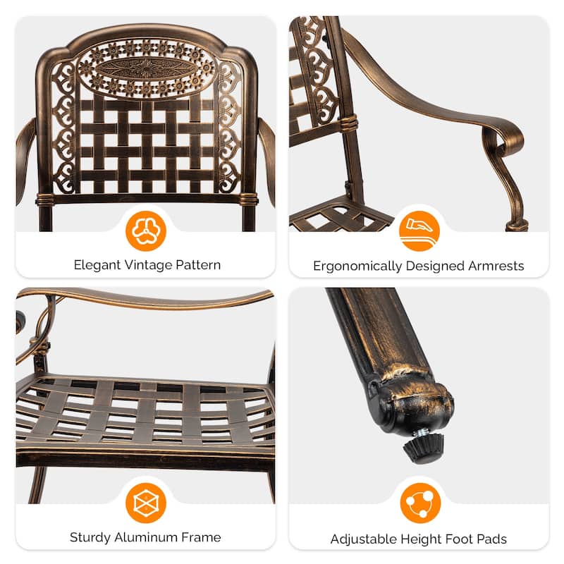 Outdoor Bronze Cast Aluminum Chairs Set Rust-Resistant Patio Seating for Garden Pool Balcony - 26”W x 25”D x 36”H