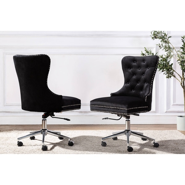 Black velvet office best sale chair with arms