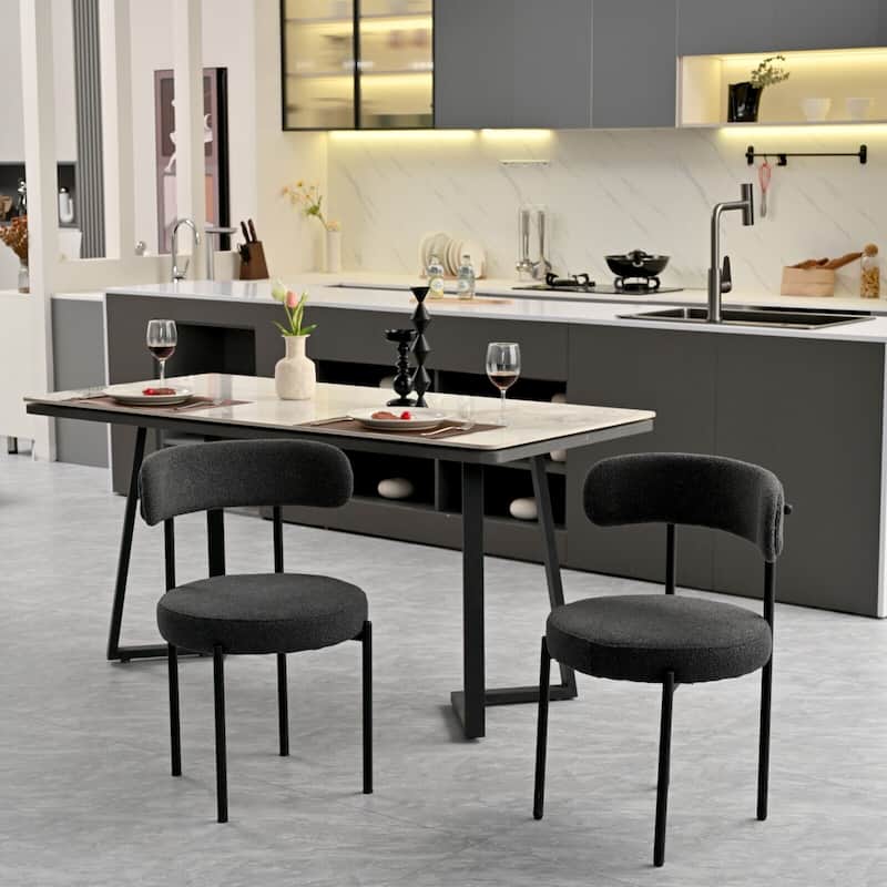 Boucle Dining Chairs Set of 2,Mid-Century Modern Curved Backrest Chair,Round Upholstered Kitchen Chairs