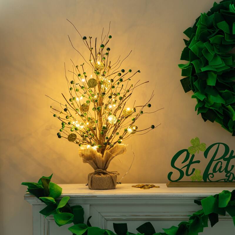Glitzhome 21"H Lighted St. Patrick's Gold Coin Table Tree