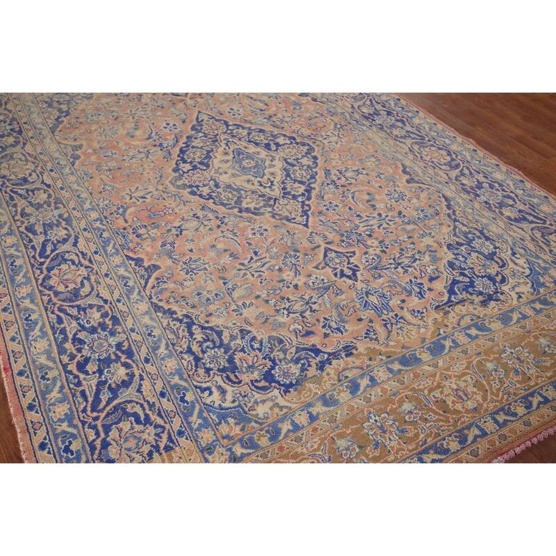 Mashad Vintage Persian Area Rug Hand-Knotted Wool Carpet - 6'6" x 9'8"