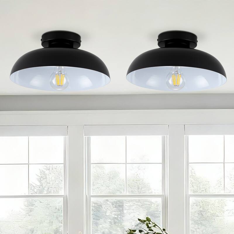 Semi Flush Mount Ceiling Light, Modern Ceiling Light Fixture for Kitchen Island Dining Room Foyer Hallway Porch Barn Loft - Matte Black - 2 Pack