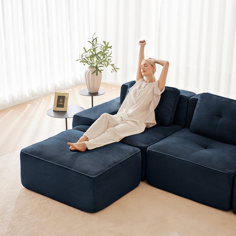 Modern U-Shaped Corduroy Sectional Sofa Couch with Removable Ottoman
