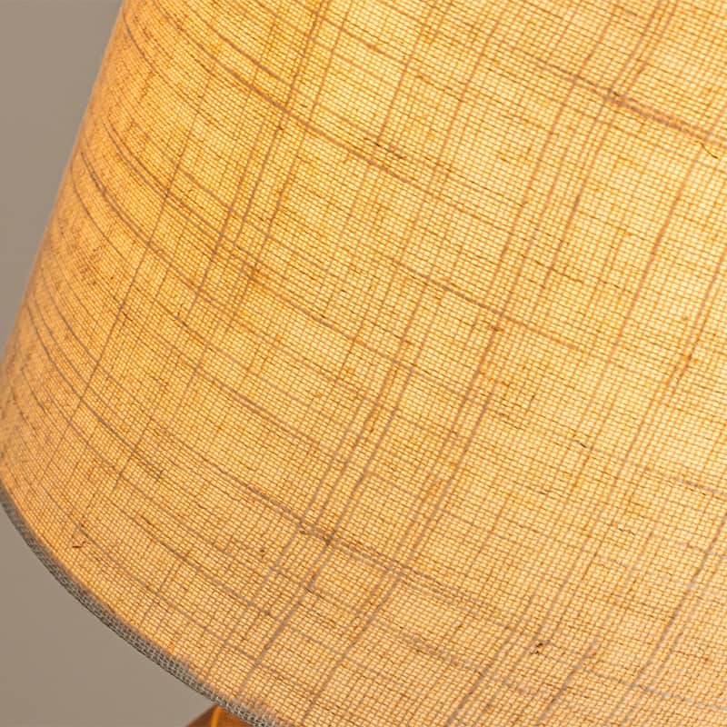 15'' Rustic Small Ribbed Wood Bedside Table Lamp Nightstand Lamp with Beige Fabric Shade for Bedroom, Desk, Living Room - W8''