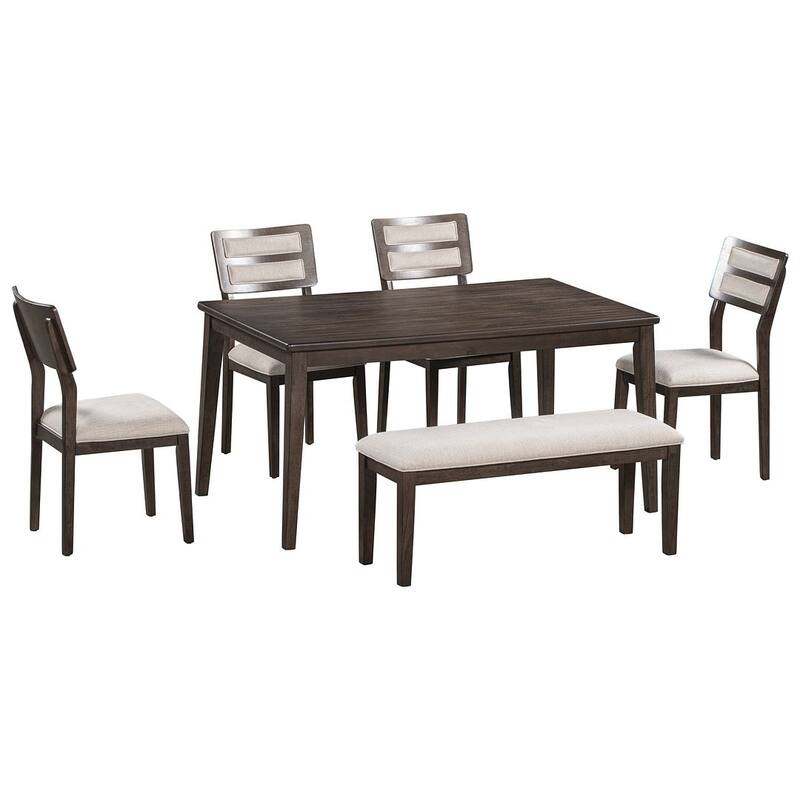 6 PCS Classic Dining Set for 6 with Bench and Upholstered Chairs