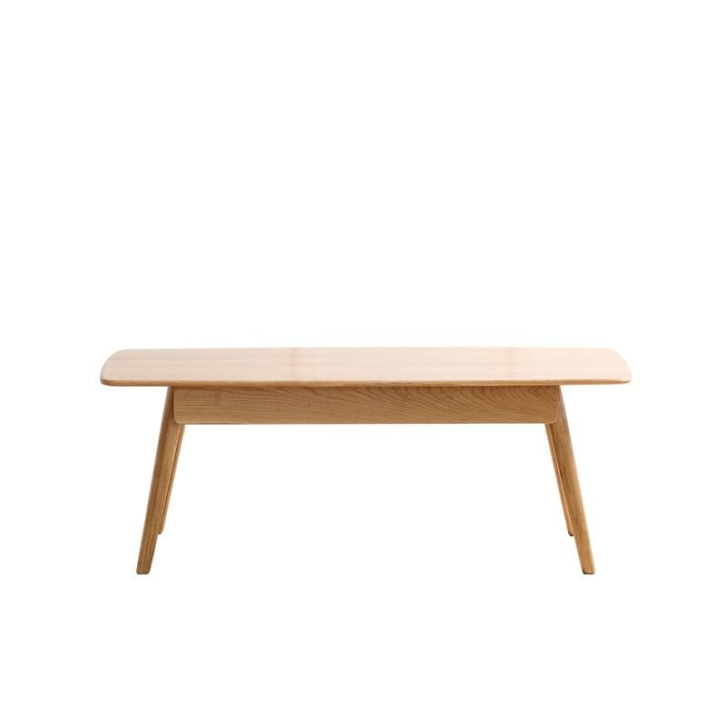 Natural Solid Oak Coffee Table with Storage Shelf, Easy Assembly