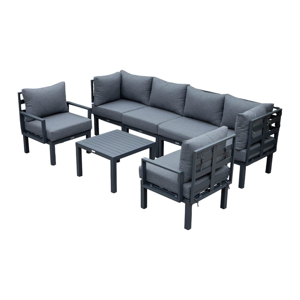 Chelsea 7-Piece Outdoor Patio Sectional Sofa Set with Coffee Table, Powder-Coated Aluminum Frame and Washable Cushions