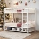 preview thumbnail 1 of 12, Luxury Twin over Twin Metal Bunk Bed with Shelf and Guardrails, Save Space or Separate into 2 Beds, Maximized Space, White White