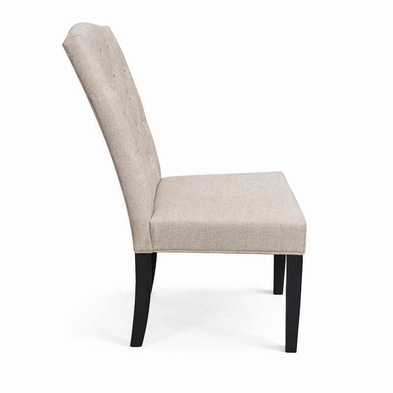 Modern Dining Chairs, Set of 2, Black Finish with Sand Beige Polyester Upholstered Seats Solid Rubberwood