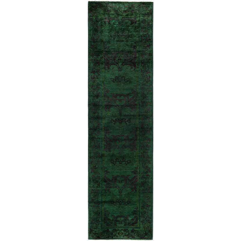 Overdyed One-of-a-Kind Hand-Knotted Runner Rug - Green - 2' 8" x 9' 10"