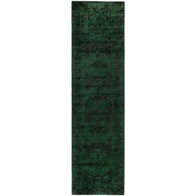 Overdyed One-of-a-Kind Hand-Knotted Runner Rug - Green - 2' 8" x 9' 10"