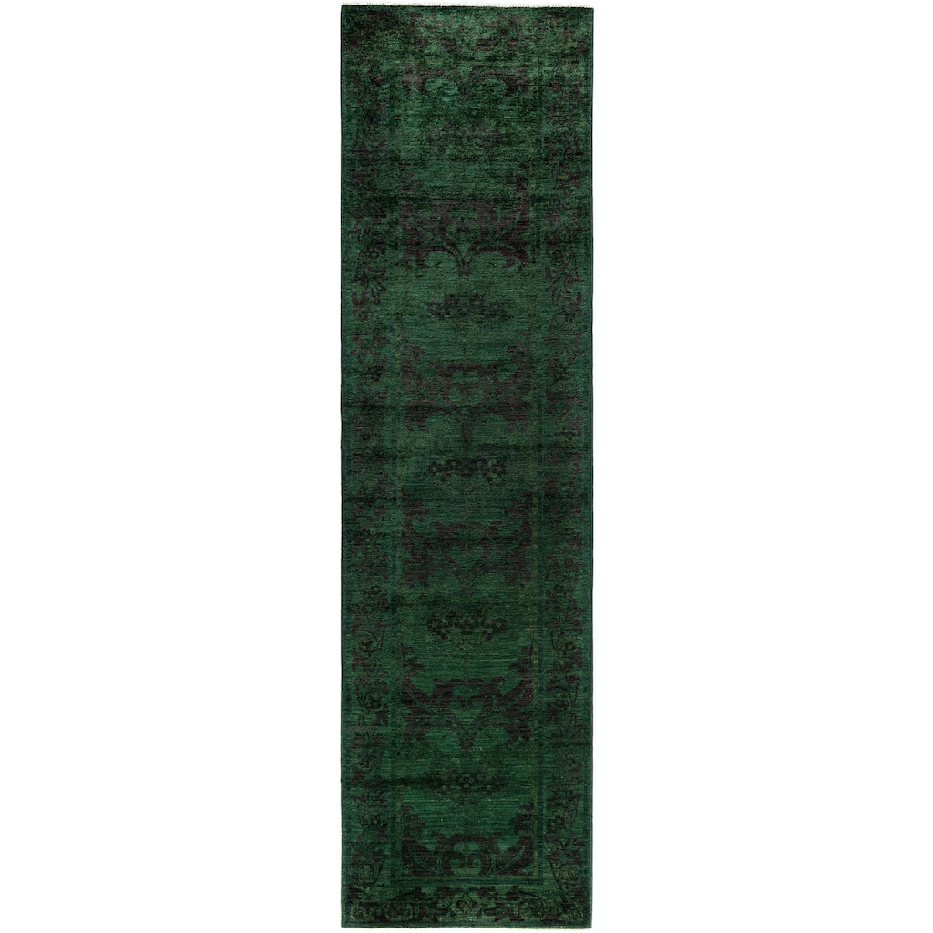 Overdyed One-of-a-Kind Hand-Knotted Runner Rug - Green - 2' 8" x 9' 10"