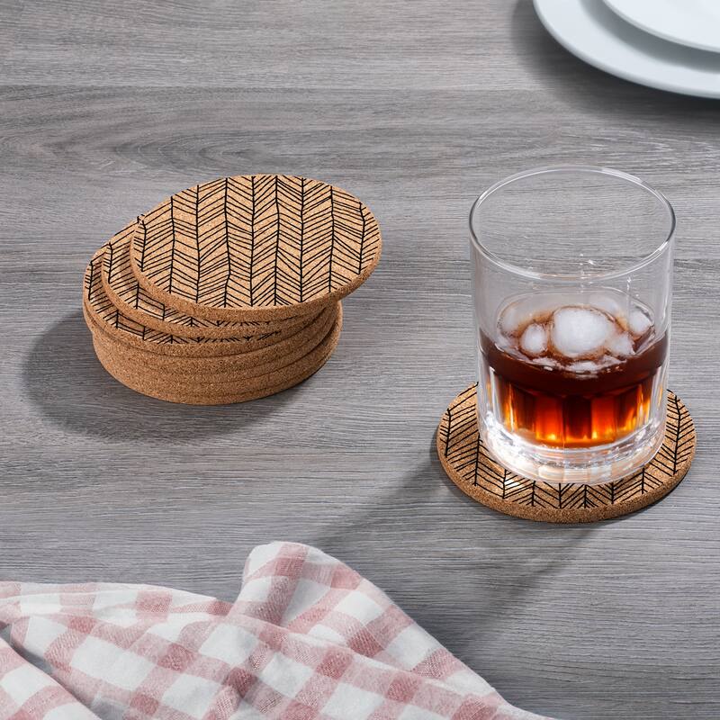 Skinny Herringbone 4 Pack Absorbent Cork Coaster Made in The USA 4" Round