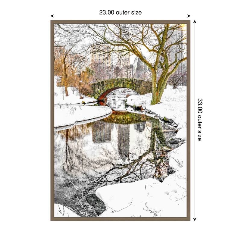 Central Park Winter No 7 by Murray Bolesta Framed Canvas Wall Art Print - Sylvie Dark Gold - 23 x 33 in
