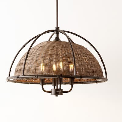 SAFAVIEH Lighting Paulina 4-light Wicker Pendant Chandelier (LED Bulbs Included) - 21.5 in. x 21.5 in. x 23-53 in.