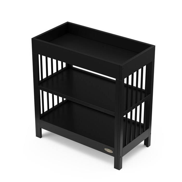 Modern Black Solid Wood Baby Changing Table with Water Resistant Changing Pad Included - 35”H x 33”W x 18”D