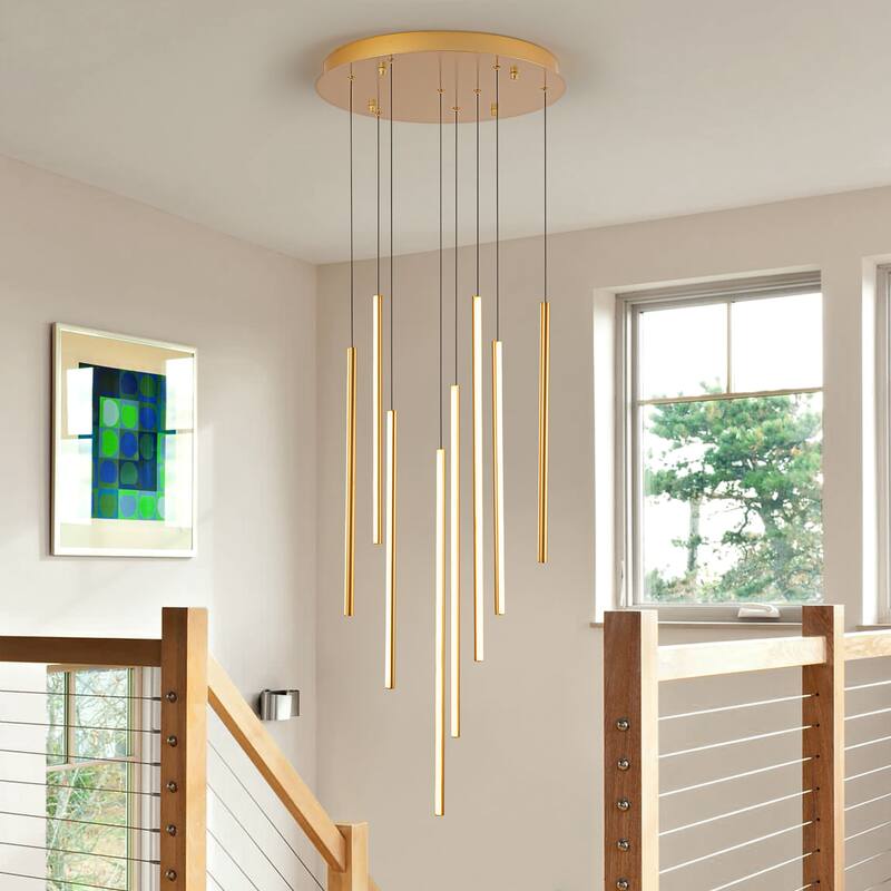 8/12/18-Light Dimmable Integrated LED Chandelier Linear Kitchen Island Light - 8-Light 18.9 in.W - Gold