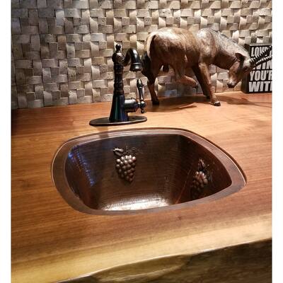 Handcrafted 15" Square Copper Kitchen Bar Sink with GRAPE Design by SimplyCopper - 15" x 15" x 7"