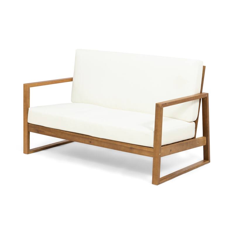 Roomfitters Belgian Outdoor Loveseat and Coffee Table Set, Modern Patio Furniture, Durable Acacia Wood Frame