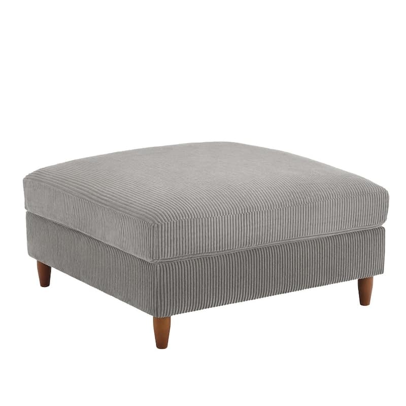 Modern Square Corduroy Upholstered Ottoman With Wood Leg - 18.4" H - Light Grey-S
