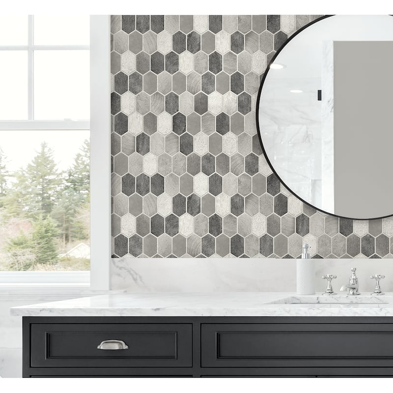NextWall Brushed Hex Tile Peel and Stick Wallpaper