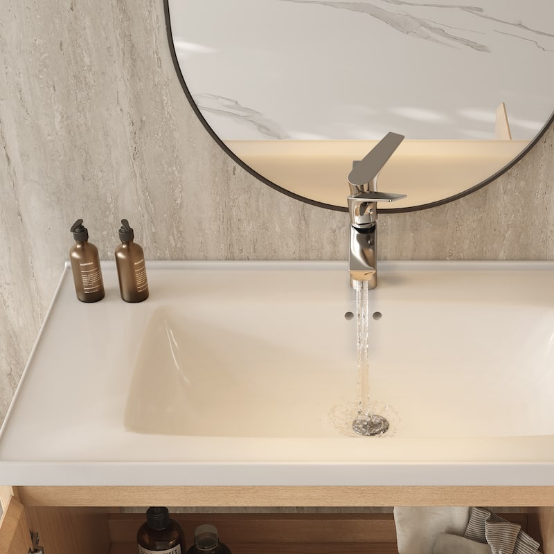 Modern 35.8" Wall-Mounted Single Bathroom Vanity with Ceramic Top - L 35.7'xW 18.9'