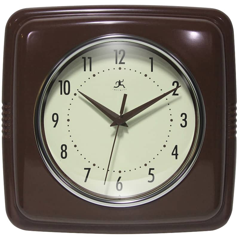 Infinity Instruments Retro 9.25-inch Square Wall Clock - 9.25 x 1.875 x 9.5 - Mahogany