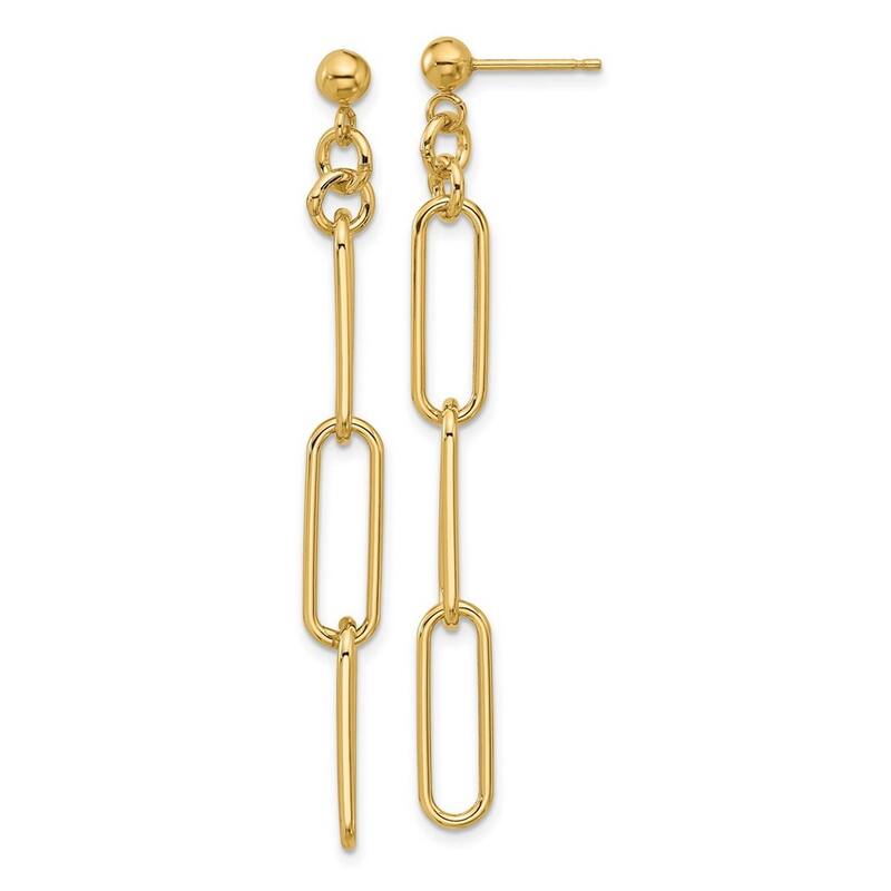Curata 14k Yellow Gold 60x6mm 3 Paperclip Link Dangle Post Earrings