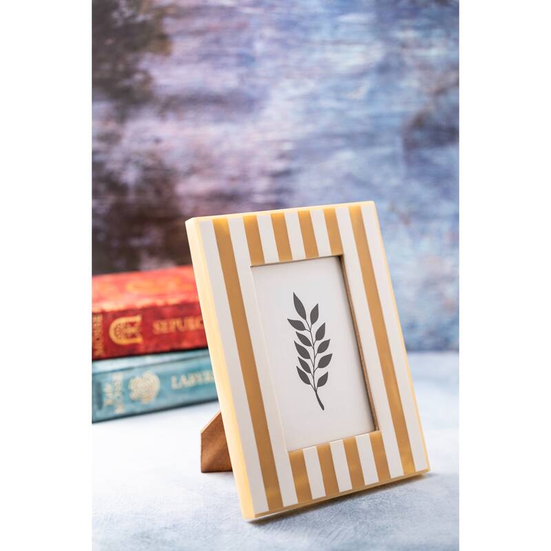 Striped Rectangular Picture Frame - for 5" x 7" Photo - Beige and White
