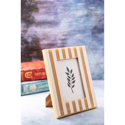 Striped Rectangular Picture Frame - for 5" x 7" Photo - Beige and White