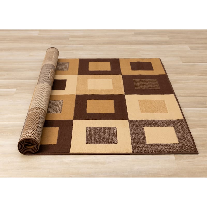 Florence Collection - Vintage Brown Squares Area Rug