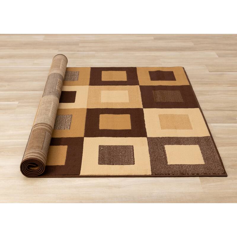 Florence Collection - Vintage Brown Squares Area Rug