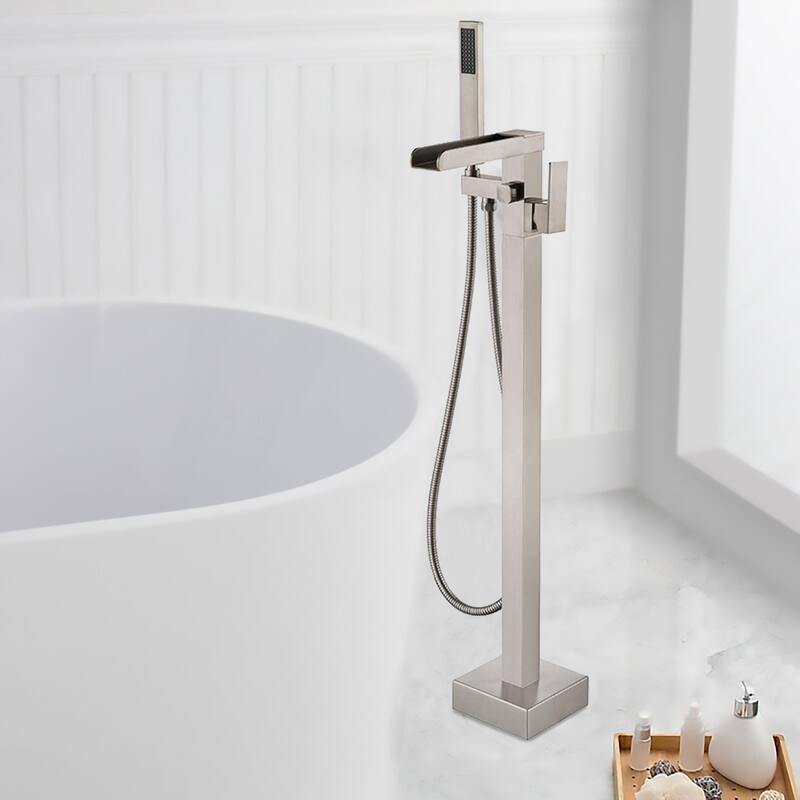 BATHLET Single Handle Floor Mounted Freestanding Tub Filler with Handshower