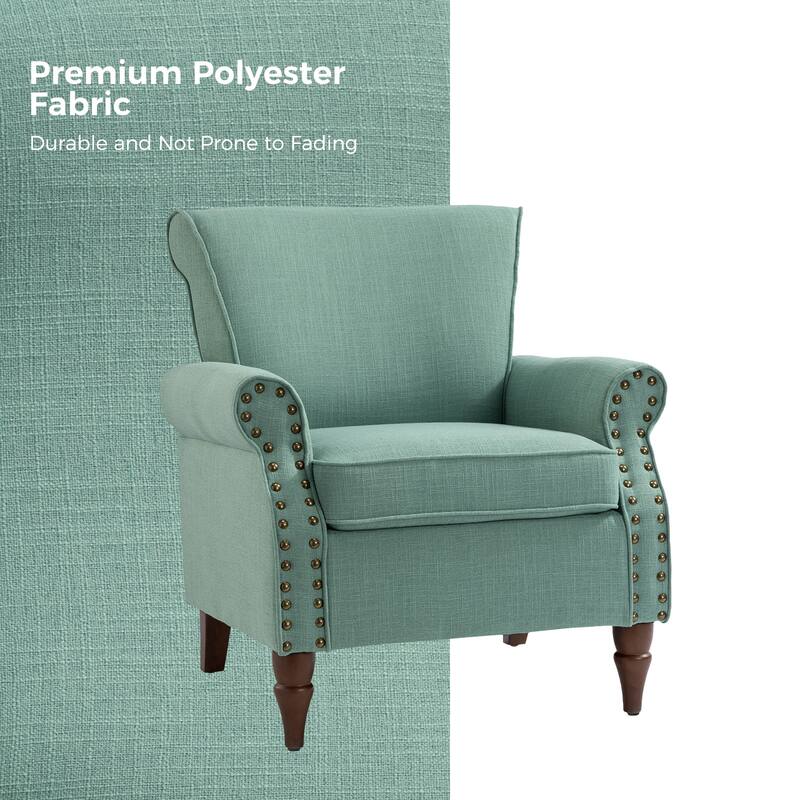 Nyctelius Upholstered Comfy Accent chair with Turned Wooden Legs and Nailhead Trim Set of 2 by HULALA HOME