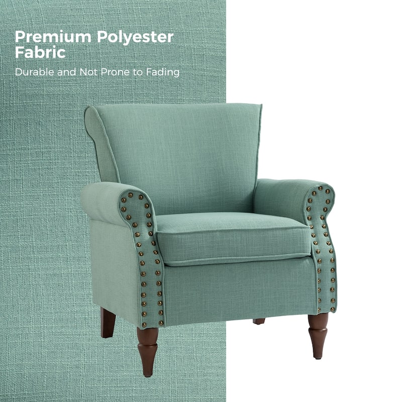 Nyctelius Upholstered Comfy Accent chair with Classic Turned Wooden Legs and Nailhead Trim by HULALA HOME