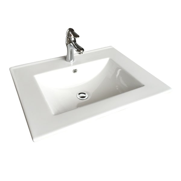 Square White Bathroom Sink with Faucet and Drain, Drop In, Self Rimming