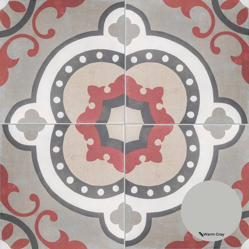 The Tile Life Art Deco 8x8 Grenade Red Porcelain Floor & Wall Tile