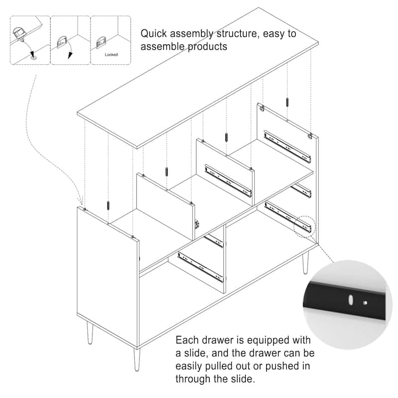Honeycomb 7-Drawer Storage Cabinet, Accent Cabinet with Tapered Metal Legs, Buffet Sideboard with Versatile Storage
