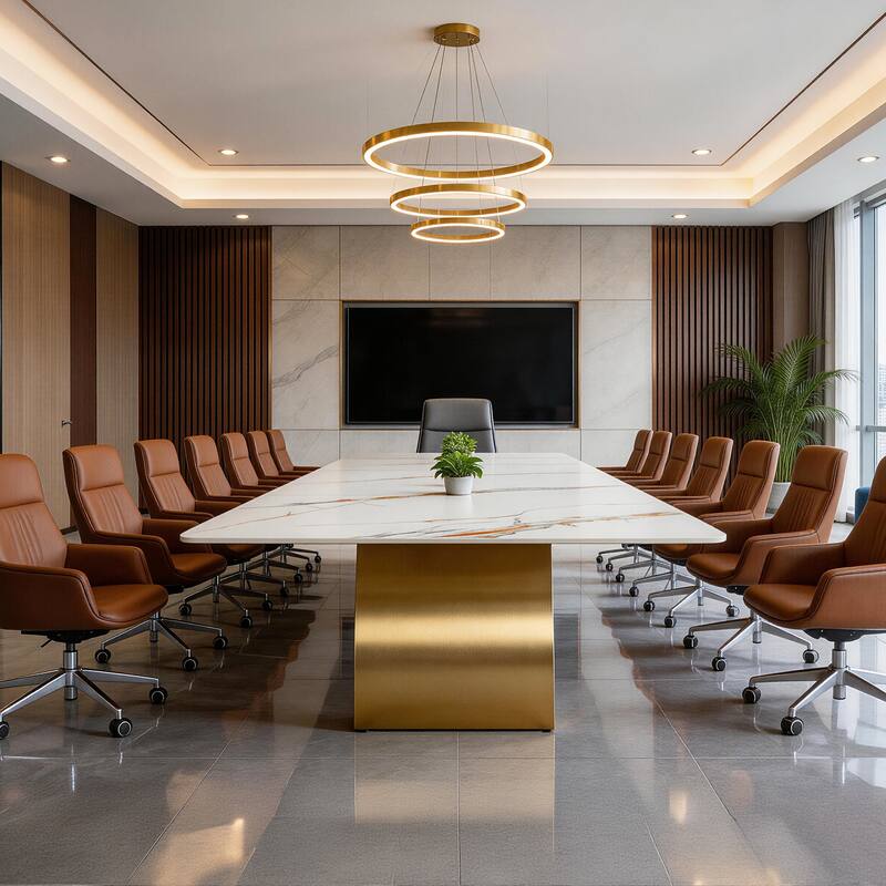 Luxury 78.7" Sintered Stone Office Executive Desk with Stainless Steel Base