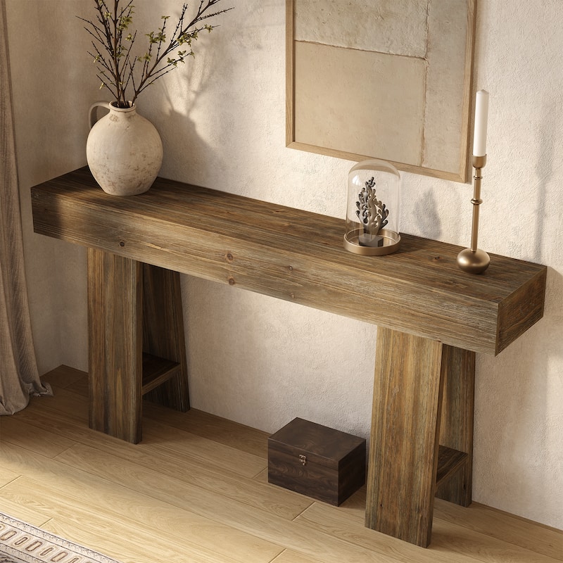 Entryway Table, 63-Inch Solid Wood Console Table with Triangle Legs
