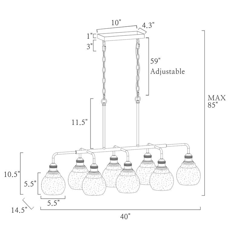 Zenith Modern Transitional Dining Chandelier Linear ORB Glass Kitchen Island Pendant - 40"W x 92"H x 11" D