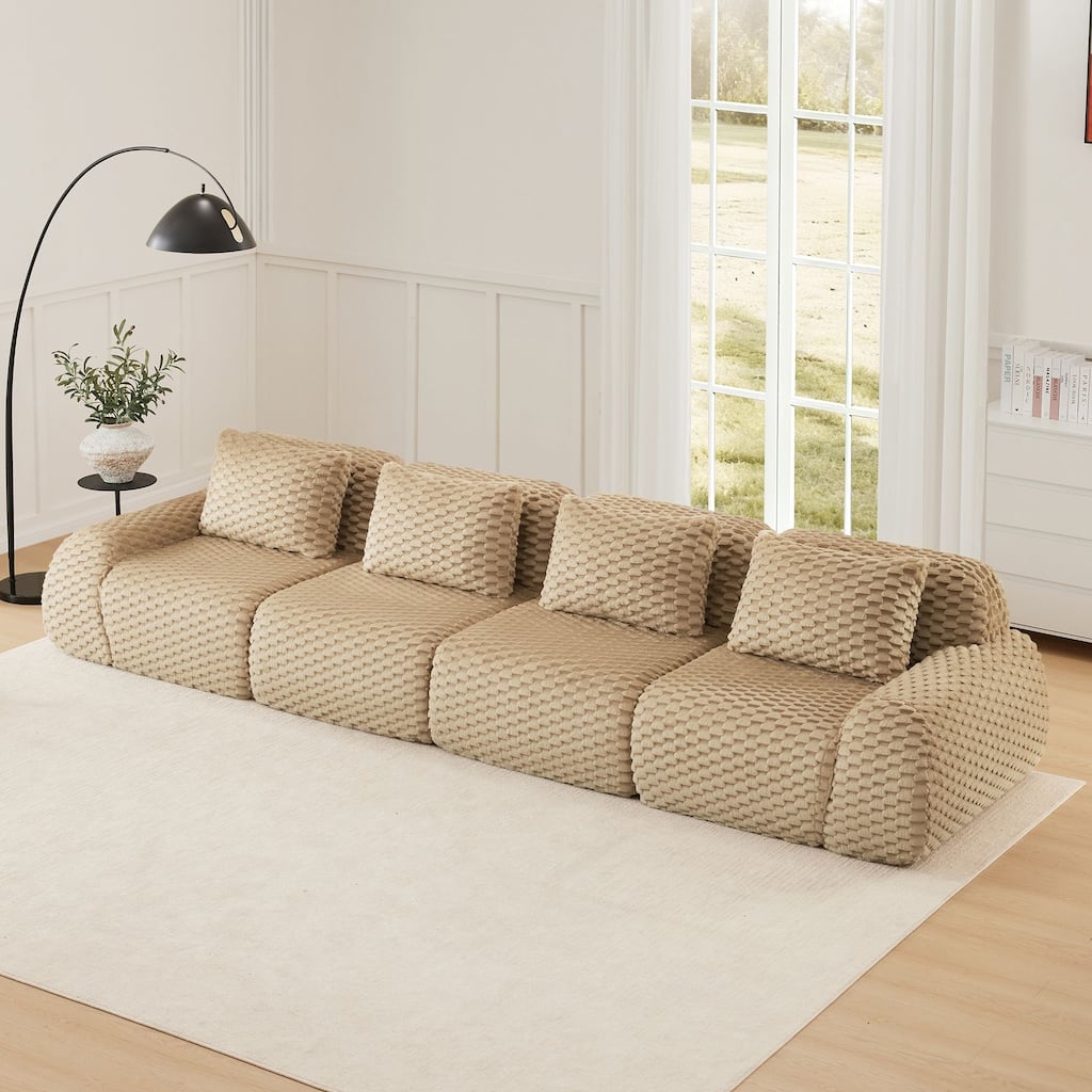 Rossetta 146" Oversized 4-Seater Modern Anti-slip Design Modular Sectional Flannelette Fabric Boneless Deep Sofa