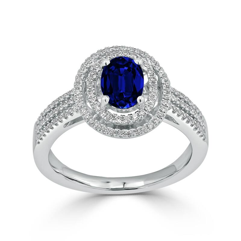 Auriya 18k Gold 1.04ct Oval Sapphire Halo Diamond Engagement Ring 1/4ct TDW