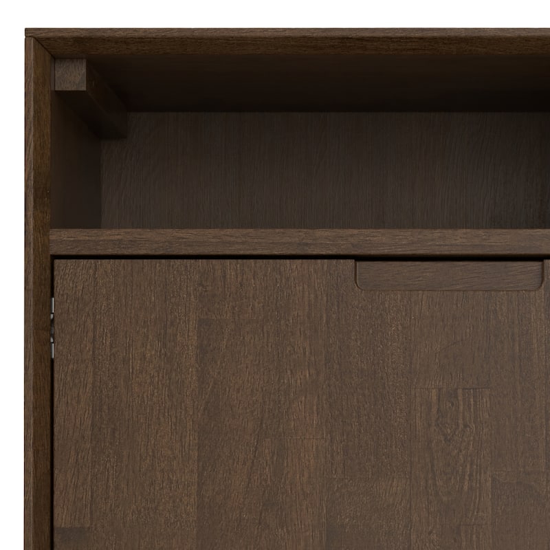 Simpli Home Banting Solid Wood 36 inch Storage Cabinet in Walnut Brown (Set of 2) - 14" D x 36" W x 39" H