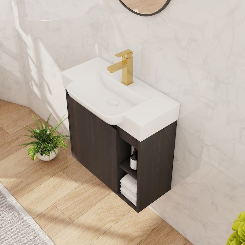 Beingnext 24"/28" Bathroom Vanity with Sink, Floating Bathroom Vanity with Soft Close Door and Shelf
