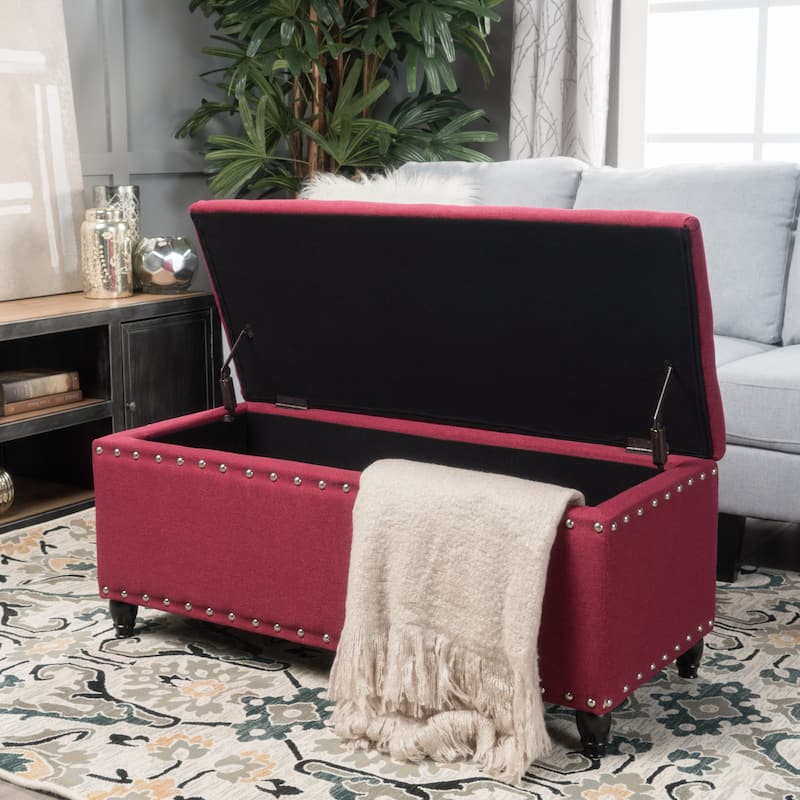 Tatiana Contemporary Fabric Storage Ottoman with Nailhead Trim by Christopher Knight Home