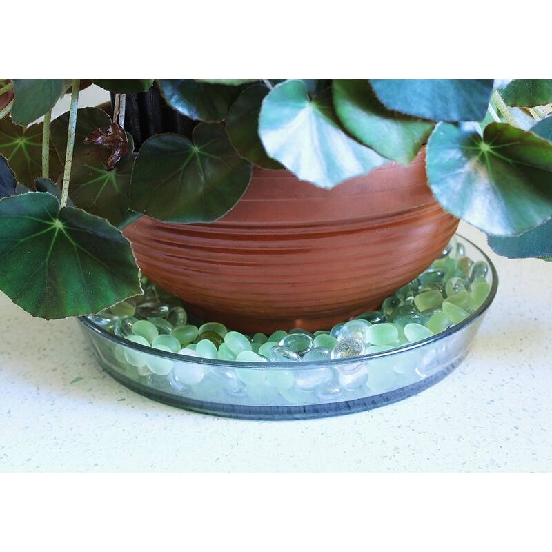 Achla Designs Round Glass Tray for Indoor and Outdoor Gardening,Clear
