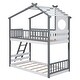 preview thumbnail 8 of 9, Gray Twin over Twin Solid Wood Bunk Bed with Roof and Window