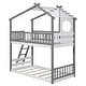 preview thumbnail 20 of 21, Twin Over Twin Wood Bunk Bed with Roof, Window, Ladder