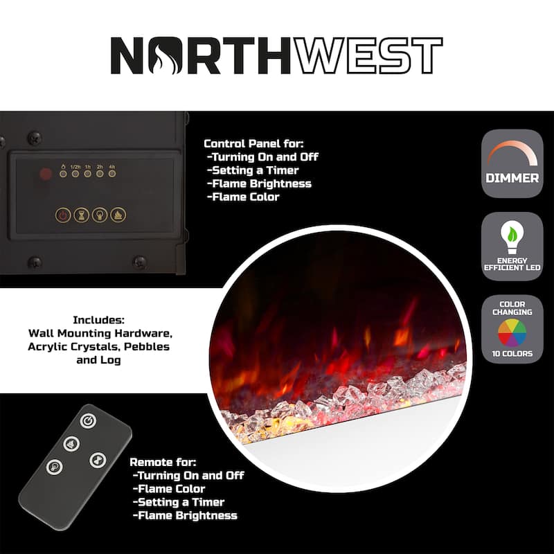 Northwest 36-Inch Wall-Mounted Electric Fireplace with 10 Color Options